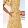 ZESICA Women’s 2026 Summer Short Sleeve Maxi Dress Casual V Neck Hollow Out Eyelet Ruffle Swing A Line Long Dresses(Yellow)