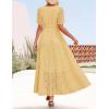 ZESICA Women’s 2026 Summer Short Sleeve Maxi Dress Casual V Neck Hollow Out Eyelet Ruffle Swing A Line Long Dresses(Yellow)