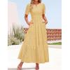 ZESICA Women’s 2026 Summer Short Sleeve Maxi Dress Casual V Neck Hollow Out Eyelet Ruffle Swing A Line Long Dresses(Yellow)