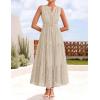 ZESICA Women’s 2026 Summer Sleeveless Maxi Dress Casual V Neck Hollow Out Eyelet A Line Flowy Party Long Dresses(Apricot)