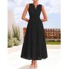 ZESICA Women’s 2026 Summer Sleeveless Maxi Dress Casual V Neck Hollow Out Eyelet A Line Flowy Party Long Dresses(Black)