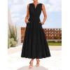 ZESICA Women’s 2026 Summer Sleeveless Maxi Dress Casual V Neck Hollow Out Eyelet A Line Flowy Party Long Dresses(Black)