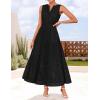 ZESICA Women’s 2026 Summer Sleeveless Maxi Dress Casual V Neck Hollow Out Eyelet A Line Flowy Party Long Dresses(Black)