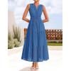 ZESICA Women’s 2026 Summer Sleeveless Maxi Dress Casual V Neck Hollow Out Eyelet A Line Flowy Party Long Dresses(Blue)