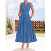 ZESICA Women’s 2026 Summer Sleeveless Maxi Dress Casual V Neck Hollow Out Eyelet A Line Flowy Party Long Dresses(Blue)