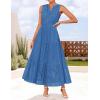 ZESICA Women’s 2026 Summer Sleeveless Maxi Dress Casual V Neck Hollow Out Eyelet A Line Flowy Party Long Dresses(Blue)