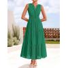ZESICA Women’s 2026 Summer Sleeveless Maxi Dress Casual V Neck Hollow Out Eyelet A Line Flowy Party Long Dresses(Green)
