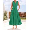 ZESICA Women’s 2026 Summer Sleeveless Maxi Dress Casual V Neck Hollow Out Eyelet A Line Flowy Party Long Dresses(Green)