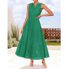 ZESICA Women’s 2026 Summer Sleeveless Maxi Dress Casual V Neck Hollow Out Eyelet A Line Flowy Party Long Dresses(Green)