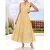 ZESICA Women’s 2026 Summer Sleeveless Maxi Dress Casual V Neck Hollow Out Eyelet A Line Flowy Party Long Dresses(Lightyellow)