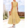 ZESICA Women’s 2026 Summer Sleeveless Maxi Dress Casual V Neck Hollow Out Eyelet A Line Flowy Party Long Dresses(Lightyellow)