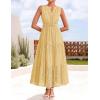 ZESICA Women’s 2026 Summer Sleeveless Maxi Dress Casual V Neck Hollow Out Eyelet A Line Flowy Party Long Dresses(Lightyellow)