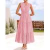 ZESICA Women’s 2026 Summer Sleeveless Maxi Dress Casual V Neck Hollow Out Eyelet A Line Flowy Party Long Dresses(Pink)