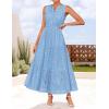 ZESICA Women’s 2026 Summer Sleeveless Maxi Dress Casual V Neck Hollow Out Eyelet A Line Flowy Party Long Dresses(Sky)