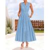 ZESICA Women’s 2026 Summer Sleeveless Maxi Dress Casual V Neck Hollow Out Eyelet A Line Flowy Party Long Dresses(Sky)
