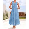 ZESICA Women’s 2026 Summer Sleeveless Maxi Dress Casual V Neck Hollow Out Eyelet A Line Flowy Party Long Dresses(Sky)