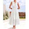 ZESICA Women’s 2026 Summer Sleeveless Maxi Dress Casual V Neck Hollow Out Eyelet A Line Flowy Party Long Dresses(White)