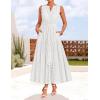 ZESICA Women’s 2026 Summer Sleeveless Maxi Dress Casual V Neck Hollow Out Eyelet A Line Flowy Party Long Dresses(White)