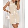 ZESICA Women’s 2026 Summer Sleeveless Mini Dress Elegant Crewneck Button Knit Bodycon Bussiness Office Short Dresses(Apricot)