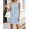 ZESICA Women’s 2026 Summer Sleeveless Mini Dress Elegant Crewneck Button Knit Bodycon Bussiness Office Short Dresses(Blue)