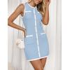 ZESICA Women’s 2026 Summer Sleeveless Mini Dress Elegant Crewneck Button Knit Bodycon Bussiness Office Short Dresses(Blue)