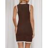 ZESICA Women’s 2026 Summer Sleeveless Mini Dress Elegant Crewneck Button Knit Bodycon Bussiness Office Short Dresses(Coffee)