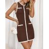 ZESICA Women’s 2026 Summer Sleeveless Mini Dress Elegant Crewneck Button Knit Bodycon Bussiness Office Short Dresses(Coffee)