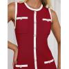 ZESICA Women’s 2026 Summer Sleeveless Mini Dress Elegant Crewneck Button Knit Bodycon Bussiness Office Short Dresses(Darkred)
