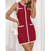 ZESICA Women’s 2026 Summer Sleeveless Mini Dress Elegant Crewneck Button Knit Bodycon Bussiness Office Short Dresses(Darkred)