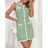 ZESICA Women’s 2026 Summer Sleeveless Mini Dress Elegant Crewneck Button Knit Bodycon Bussiness Office Short Dresses(Lightgreen)