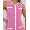 ZESICA Women’s 2026 Summer Sleeveless Mini Dress Elegant Crewneck Button Knit Bodycon Bussiness Office Short Dresses(Pink)