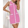 ZESICA Women’s 2026 Summer Sleeveless Mini Dress Elegant Crewneck Button Knit Bodycon Bussiness Office Short Dresses(Pink)