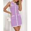 ZESICA Women’s 2026 Summer Sleeveless Mini Dress Elegant Crewneck Button Knit Bodycon Bussiness Office Short Dresses(Purple)