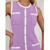 ZESICA Women’s 2026 Summer Sleeveless Mini Dress Elegant Crewneck Button Knit Bodycon Bussiness Office Short Dresses(Purple)