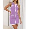 ZESICA Women’s 2026 Summer Sleeveless Mini Dress Elegant Crewneck Button Knit Bodycon Bussiness Office Short Dresses(Purple)