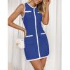 ZESICA Women’s 2026 Summer Sleeveless Mini Dress Elegant Crewneck Button Knit Bodycon Bussiness Office Short Dresses(Royalblue)