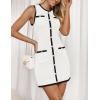 ZESICA Women’s 2026 Summer Sleeveless Mini Dress Elegant Crewneck Button Knit Bodycon Bussiness Office Short Dresses(White)