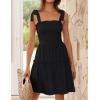 ZESICA Women’s 2026 Summer Spaghetti Strap Sleeveless Square Neck Ruffle A Line Swing Mini Dress(Black)