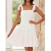 ZESICA Women’s 2026 Summer Spaghetti Strap Sleeveless Square Neck Ruffle A Line Swing Mini Dress(Ivory)