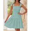 ZESICA Women’s 2026 Summer Spaghetti Strap Sleeveless Square Neck Ruffle A Line Swing Mini Dress(Lightgreen)