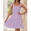 ZESICA Women’s 2026 Summer Spaghetti Strap Sleeveless Square Neck Ruffle A Line Swing Mini Dress(Lightpurple)