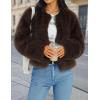 ZESICA Women’s 2026 Winter Faux Fur Coats Fluffy Cropped Jacket Long Sleeve Shaggy Outerwear Fall Clothes with Pockets(Brown)