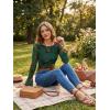 ZESICA Womens Bell Long Sleeve Going Out Tops 2026 Spring Trendy Mesh Floral Fitted Shirts Cute Date Y2k Top Outfits(Darkgreen)
