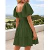 ZESICA Women’s Boho 2026 Summer Square Neck Puff Sleeve Off Shoulder Smocked Tiered Casual A Line Short Mini Dress(Armygreen)