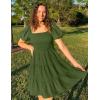 ZESICA Women’s Boho 2026 Summer Square Neck Puff Sleeve Off Shoulder Smocked Tiered Casual A Line Short Mini Dress(Armygreen)