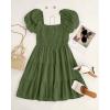 ZESICA Women’s Boho 2026 Summer Square Neck Puff Sleeve Off Shoulder Smocked Tiered Casual A Line Short Mini Dress(Armygreen)