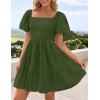ZESICA Women’s Boho 2026 Summer Square Neck Puff Sleeve Off Shoulder Smocked Tiered Casual A Line Short Mini Dress(Armygreen)