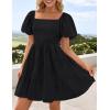 ZESICA Women’s Boho 2026 Summer Square Neck Puff Sleeve Off Shoulder Smocked Tiered Casual A Line Short Mini Dress(Black)