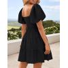 ZESICA Women’s Boho 2026 Summer Square Neck Puff Sleeve Off Shoulder Smocked Tiered Casual A Line Short Mini Dress(Black)
