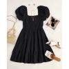 ZESICA Women’s Boho 2026 Summer Square Neck Puff Sleeve Off Shoulder Smocked Tiered Casual A Line Short Mini Dress(Black)